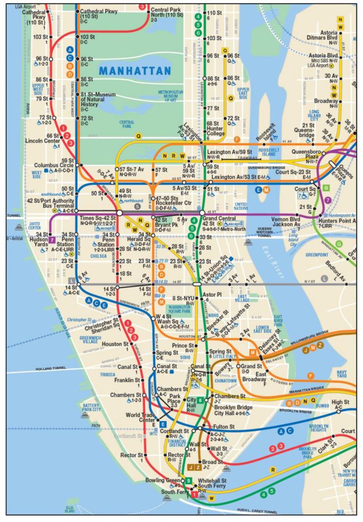 aşağı Manhattan metro haritası