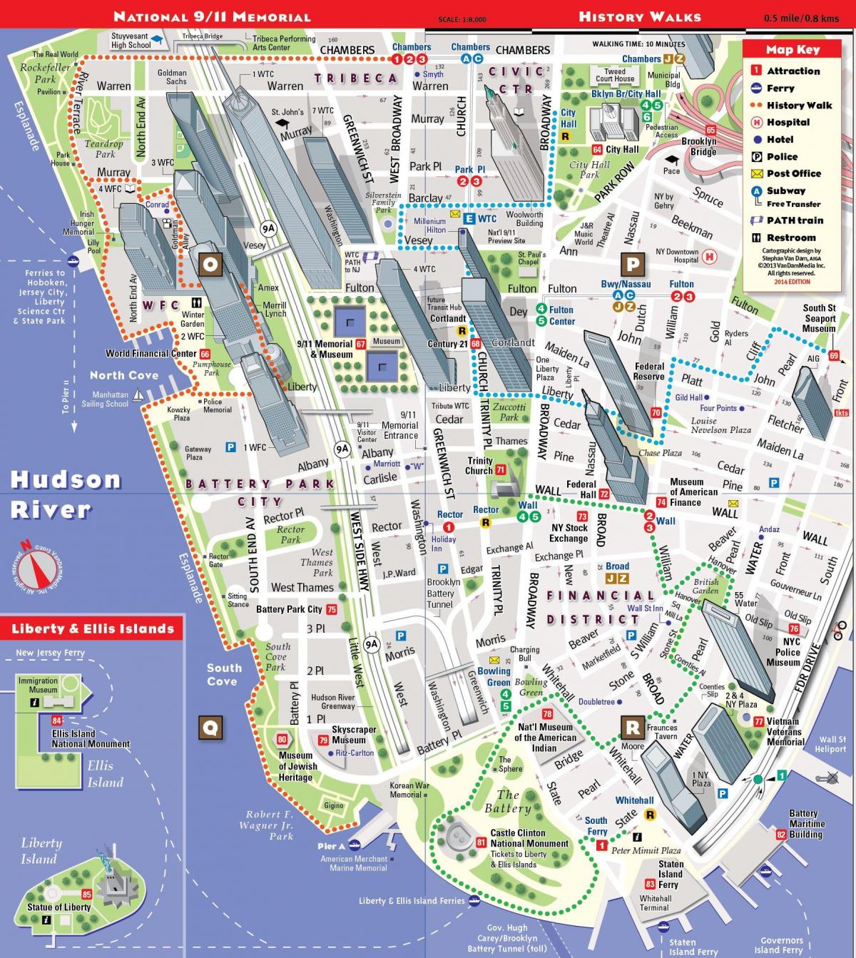 aşağı Manhattan turistik haritası