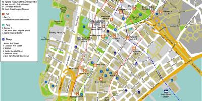 Sokak isimleri ile aşağı Manhattan haritası